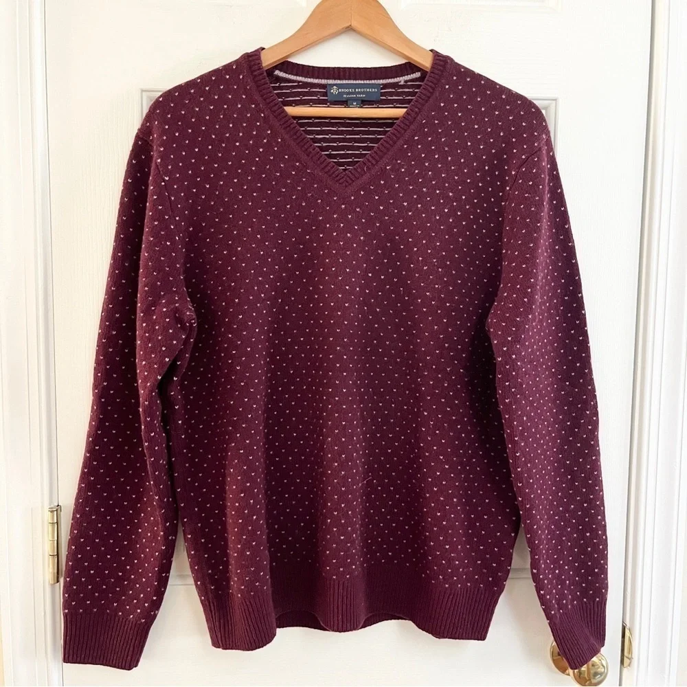 Brooks Brother Micro Dot V-Neck Wool Blend Sweater M